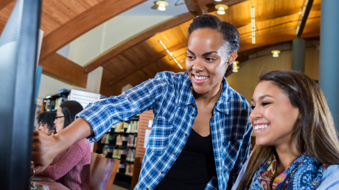 Students using a unified library service platform for course work and research.