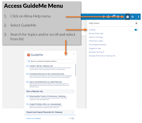 GuideMe menu - Alma